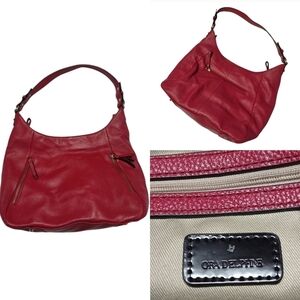 Ora Delphine Women's Red Pebbled Genuine Leather Shoulder Handbag Purse